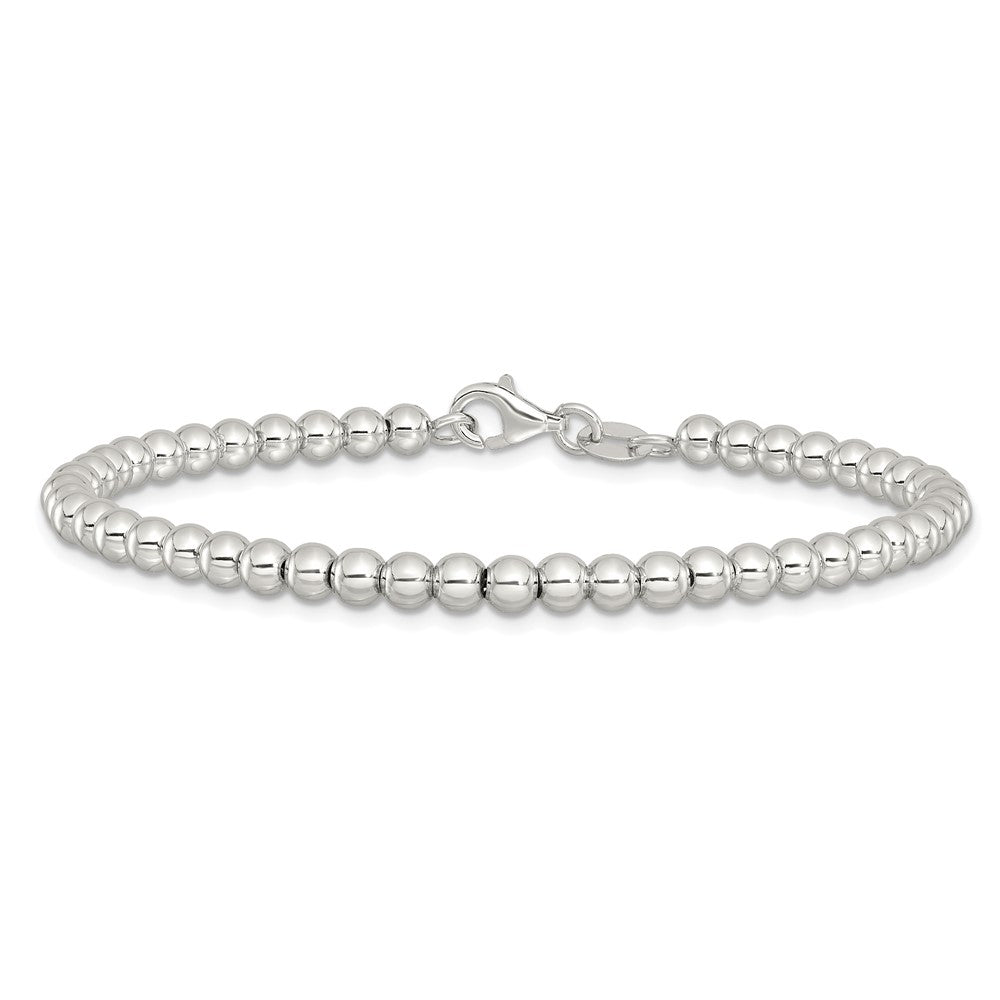 Sterling Silver Rhodium-Plated 4mm Beaded 7.5in Bracelet