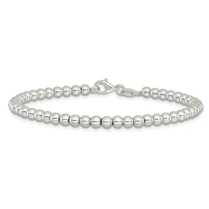 Sterling Silver Rhodium-Plated 4mm Beaded 7.5in Bracelet