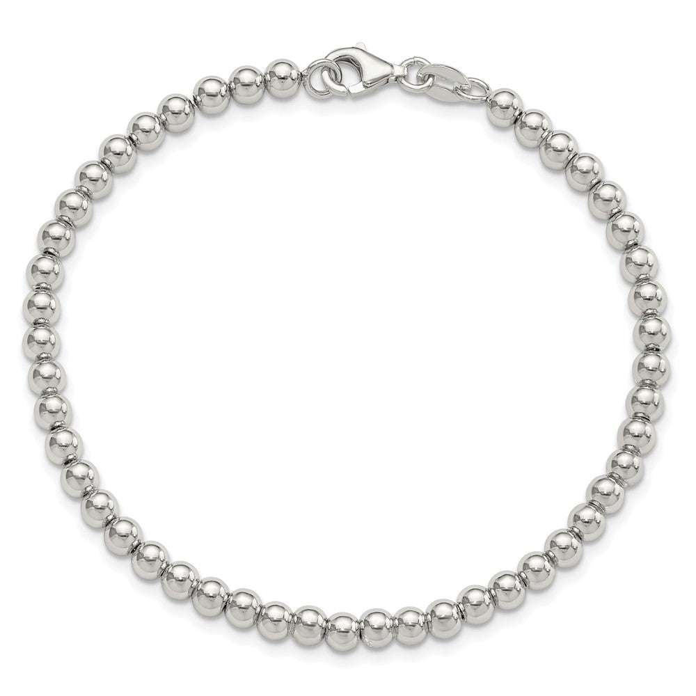 Sterling Silver Rhodium-Plated 4mm Beaded 7.5in Bracelet