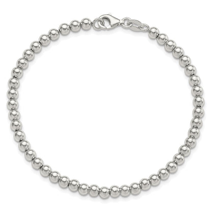 Sterling Silver Rhodium-Plated 4mm Beaded 7.5in Bracelet