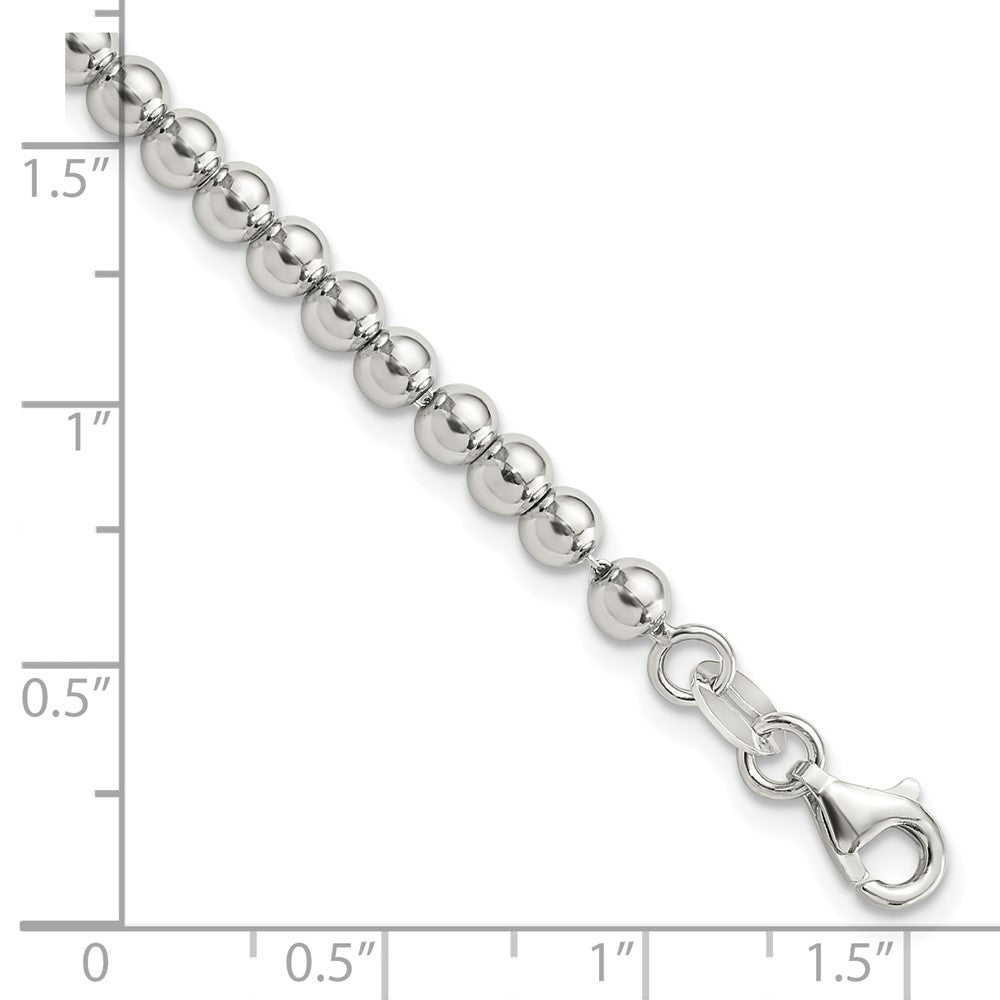 Sterling Silver Rhodium-Plated 4mm Beaded 7.5in Bracelet