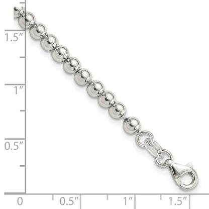Sterling Silver Rhodium-Plated 4mm Beaded 7.5in Bracelet