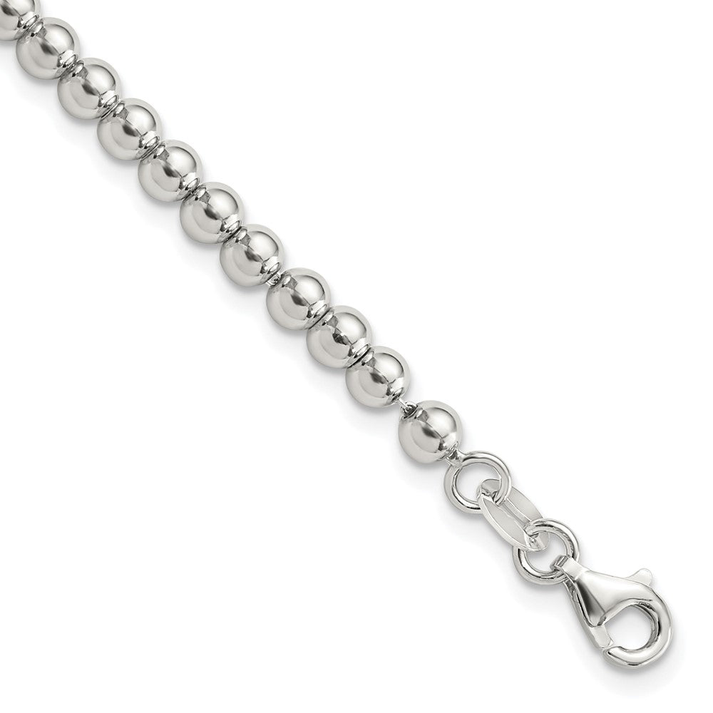 Sterling Silver Rhodium-Plated 4mm Beaded 7.5in Bracelet