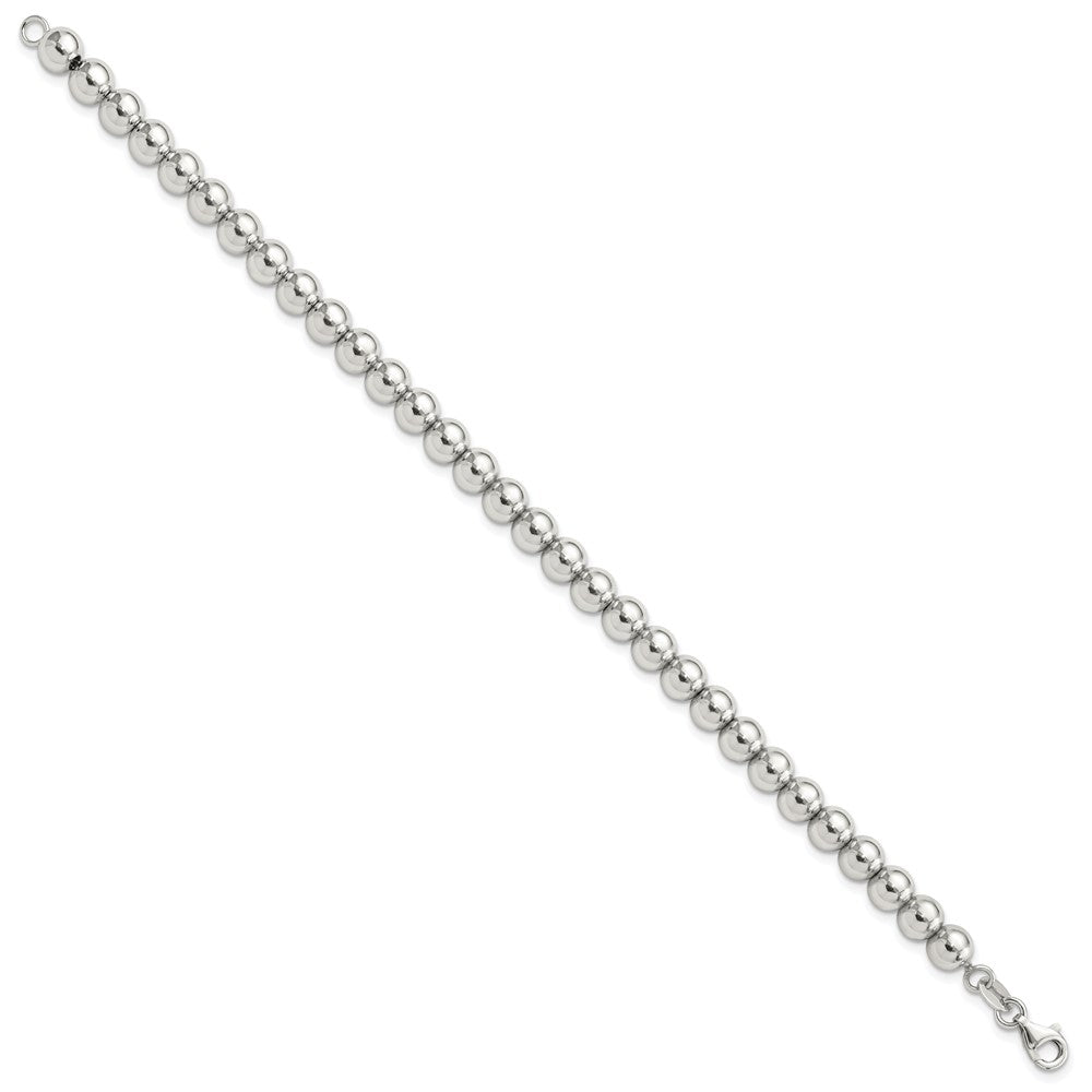 Sterling Silver Rhodium-Plated 6mm Beaded 7.5in Bracelet