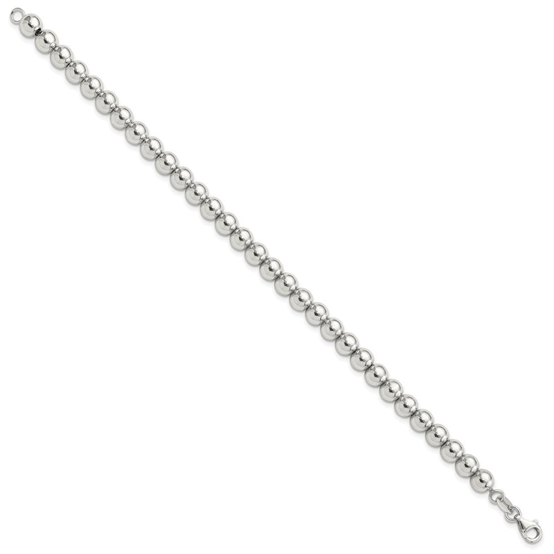 Sterling Silver Rhodium-Plated 6mm Beaded 7.5in Bracelet