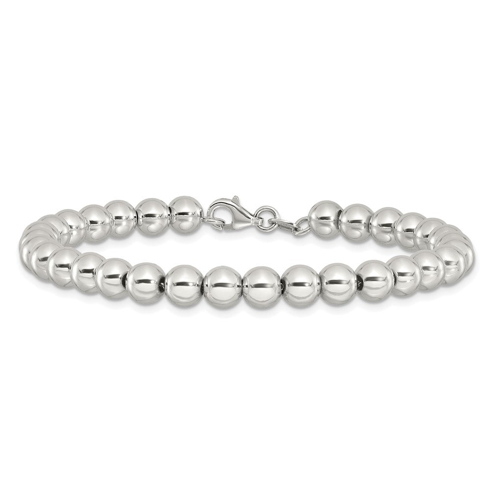 Sterling Silver Rhodium-Plated 6mm Beaded 7.5in Bracelet