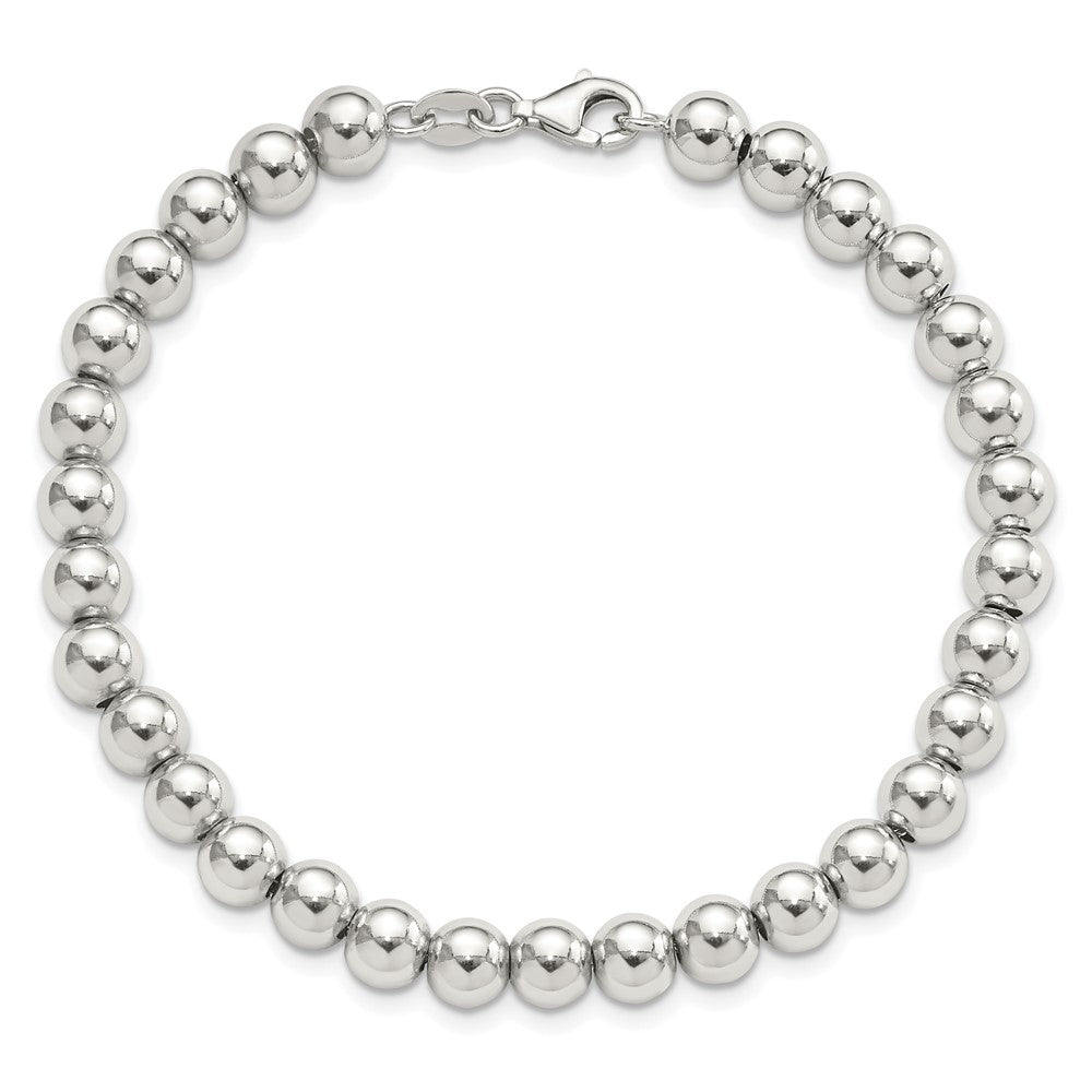 Sterling Silver Rhodium-Plated 6mm Beaded 7.5in Bracelet