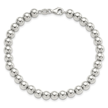 Sterling Silver Rhodium-Plated 6mm Beaded 7.5in Bracelet