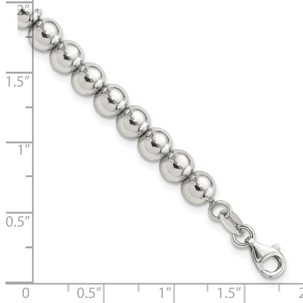 Sterling Silver Rhodium-Plated 6mm Beaded 7.5in Bracelet