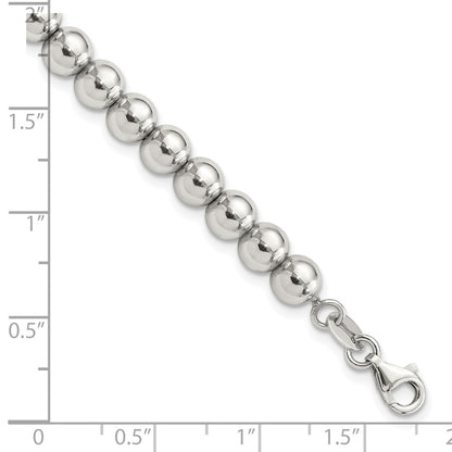 Sterling Silver Rhodium-Plated 6mm Beaded 7.5in Bracelet