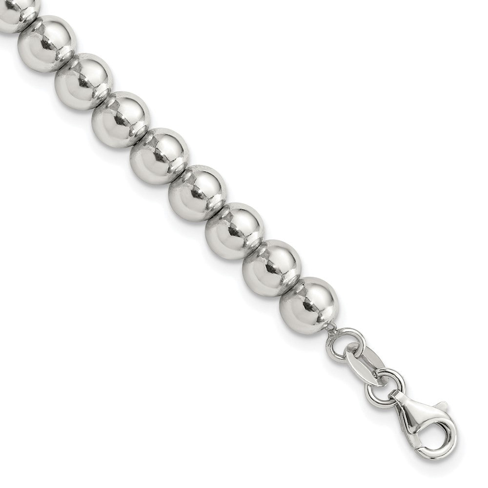 Sterling Silver Rhodium-Plated 6mm Beaded 7.5in Bracelet