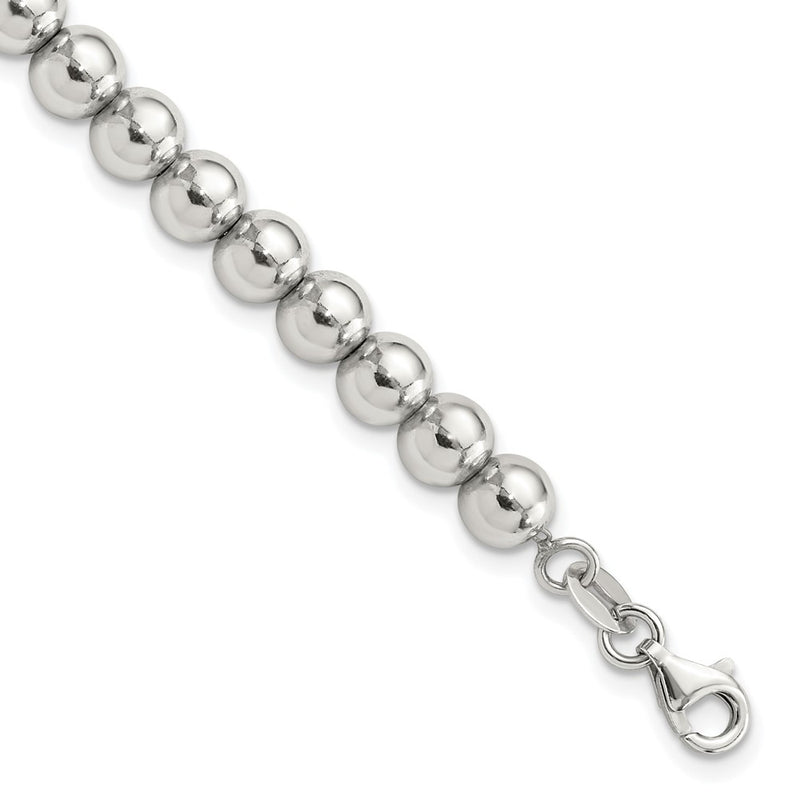 Sterling Silver Rhodium-Plated 6mm Beaded 7.5in Bracelet