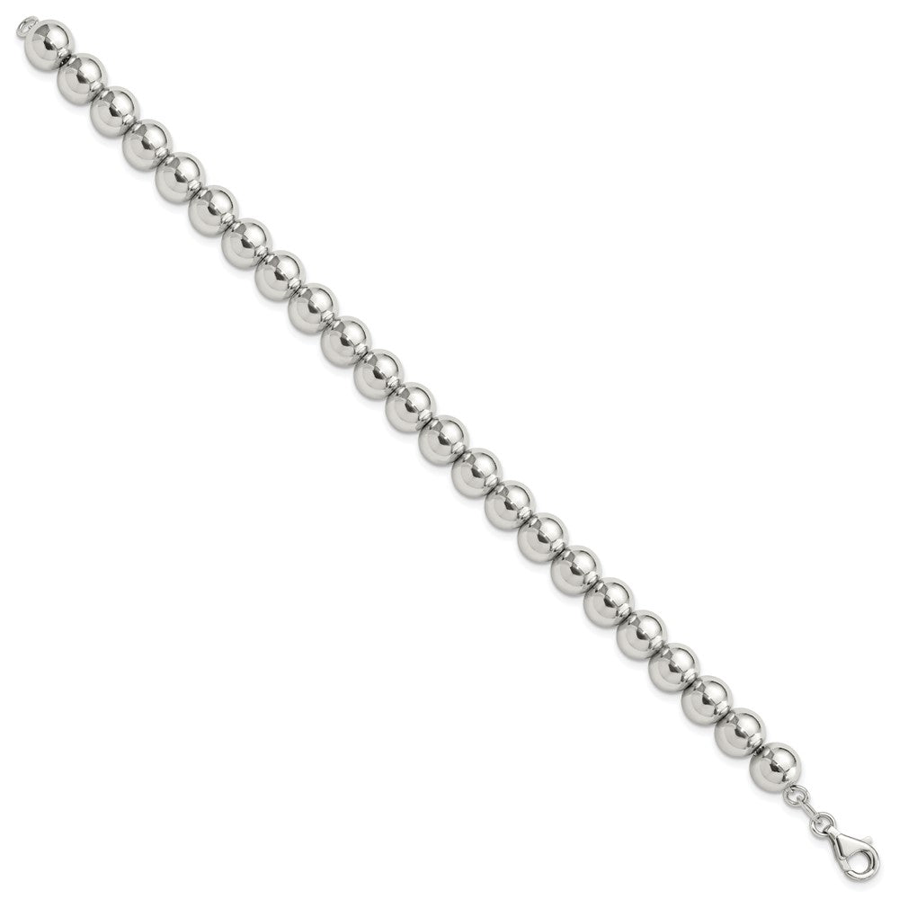Sterling Silver Rhodium-Plated 8mm Beaded 7.5in Bracelet