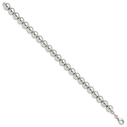Sterling Silver Rhodium-Plated 8mm Beaded 7.5in Bracelet