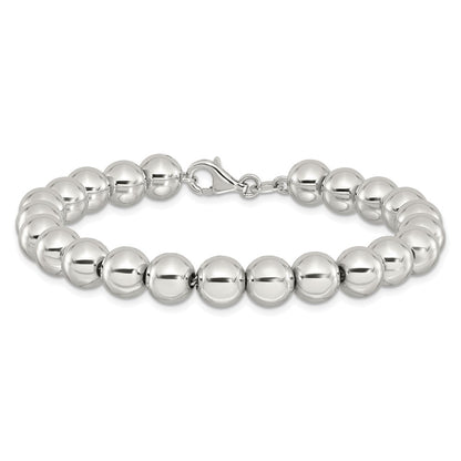 Sterling Silver Rhodium-Plated 8mm Beaded 7.5in Bracelet