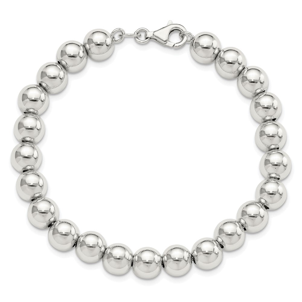 Sterling Silver Rhodium-Plated 8mm Beaded 7.5in Bracelet