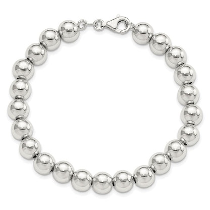 Sterling Silver Rhodium-Plated 8mm Beaded 7.5in Bracelet
