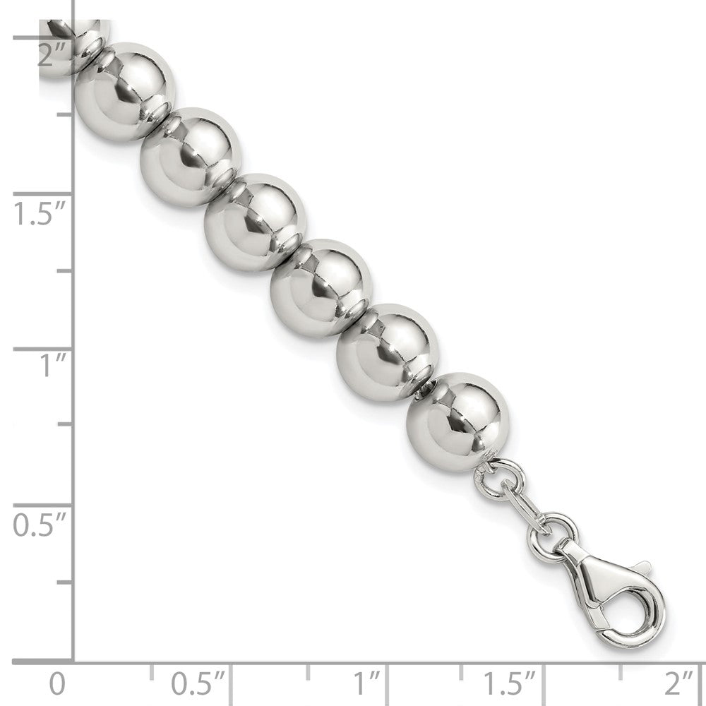 Sterling Silver Rhodium-Plated 8mm Beaded 7.5in Bracelet