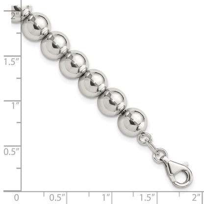 Sterling Silver Rhodium-Plated 8mm Beaded 7.5in Bracelet