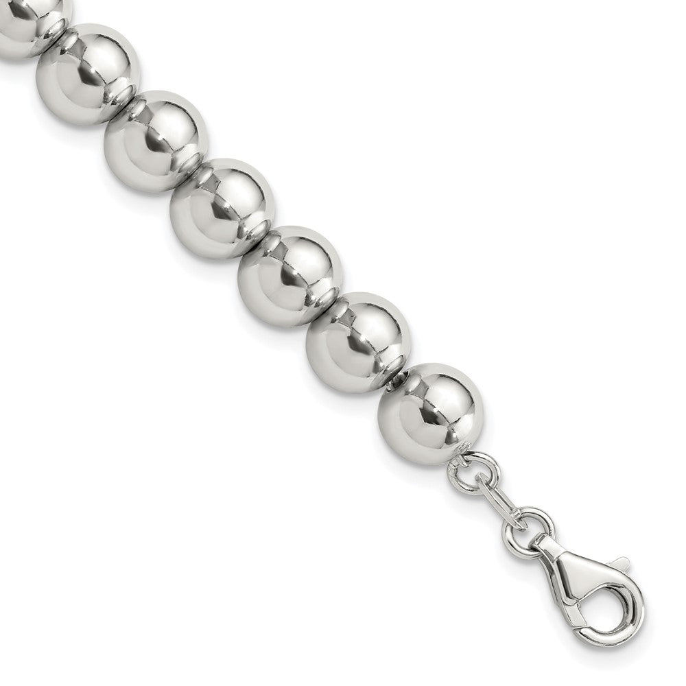 Sterling Silver Rhodium-Plated 8mm Beaded 7.5in Bracelet