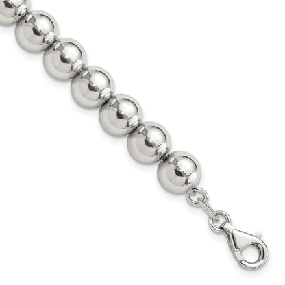Sterling Silver Rhodium-Plated 8mm Beaded 7.5in Bracelet