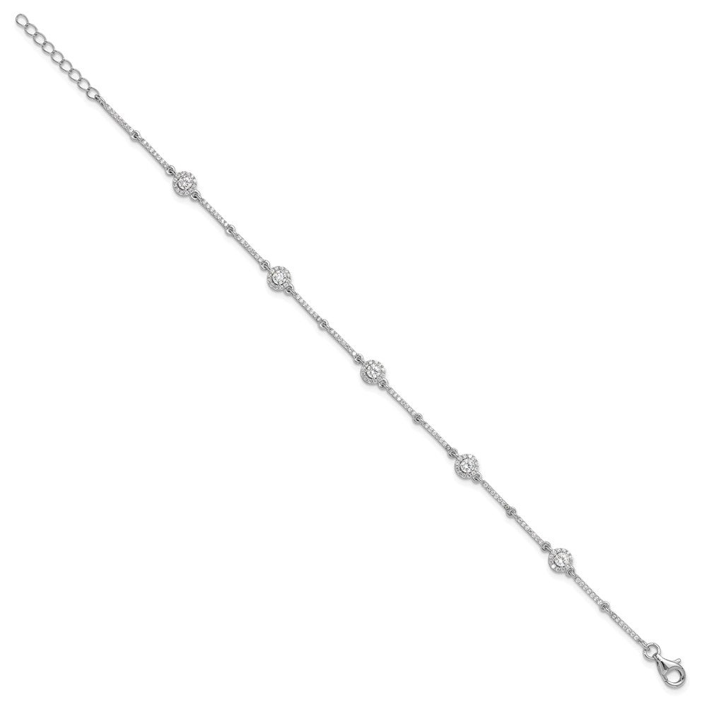 Sterling Silver Rhodium-Plated CZ Link 7in w/1in Ext. Bracelet