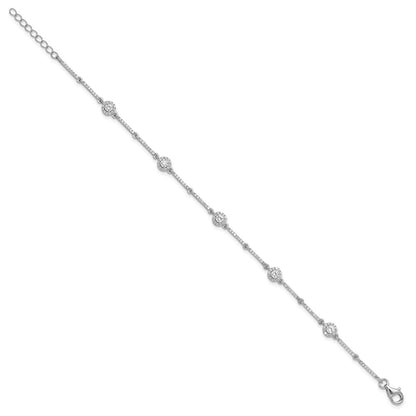 Sterling Silver Rhodium-Plated CZ Link 7in w/1in Ext. Bracelet