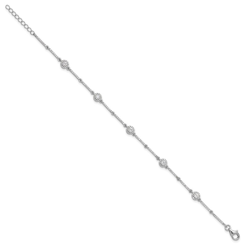 Sterling Silver Rhodium-Plated CZ Link 7in w/1in Ext. Bracelet