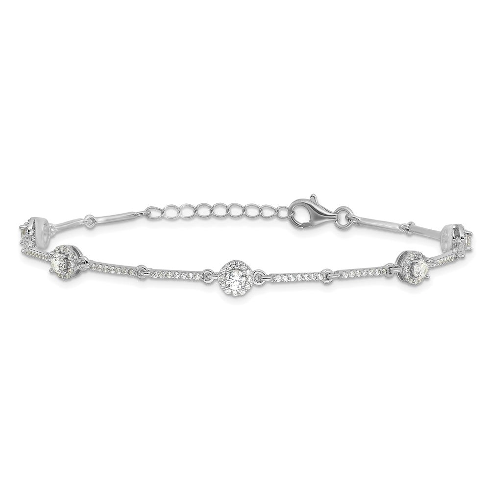 Sterling Silver Rhodium-Plated CZ Link 7in w/1in Ext. Bracelet