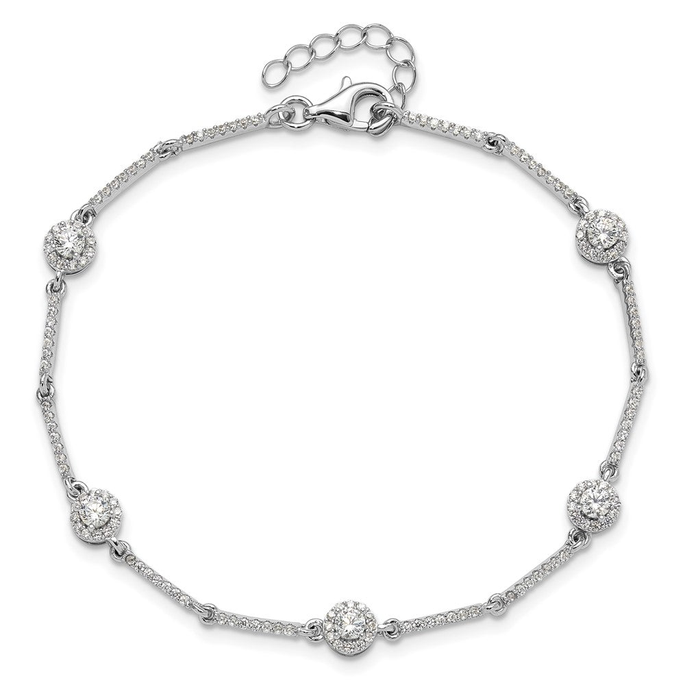 Sterling Silver Rhodium-Plated CZ Link 7in w/1in Ext. Bracelet