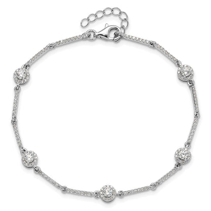 Sterling Silver Rhodium-Plated CZ Link 7in w/1in Ext. Bracelet