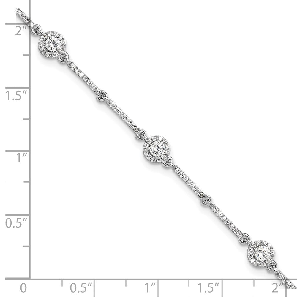 Sterling Silver Rhodium-Plated CZ Link 7in w/1in Ext. Bracelet