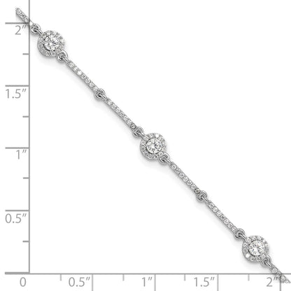 Sterling Silver Rhodium-Plated CZ Link 7in w/1in Ext. Bracelet