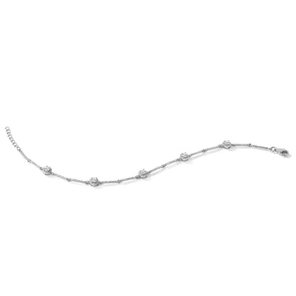 Sterling Silver Rhodium-Plated CZ Link 7in w/1in Ext. Bracelet