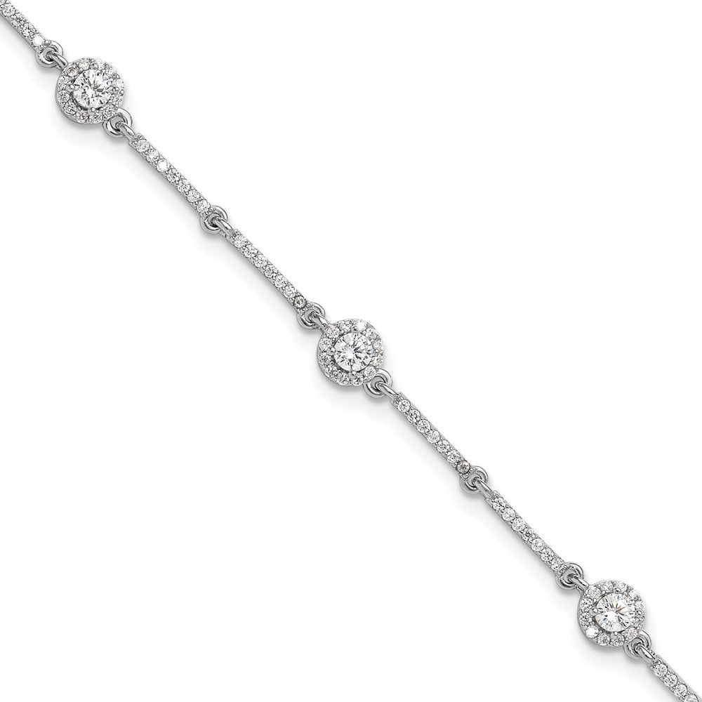 Sterling Silver Rhodium-Plated CZ Link 7in w/1in Ext. Bracelet