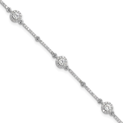 Sterling Silver Rhodium-Plated CZ Link 7in w/1in Ext. Bracelet