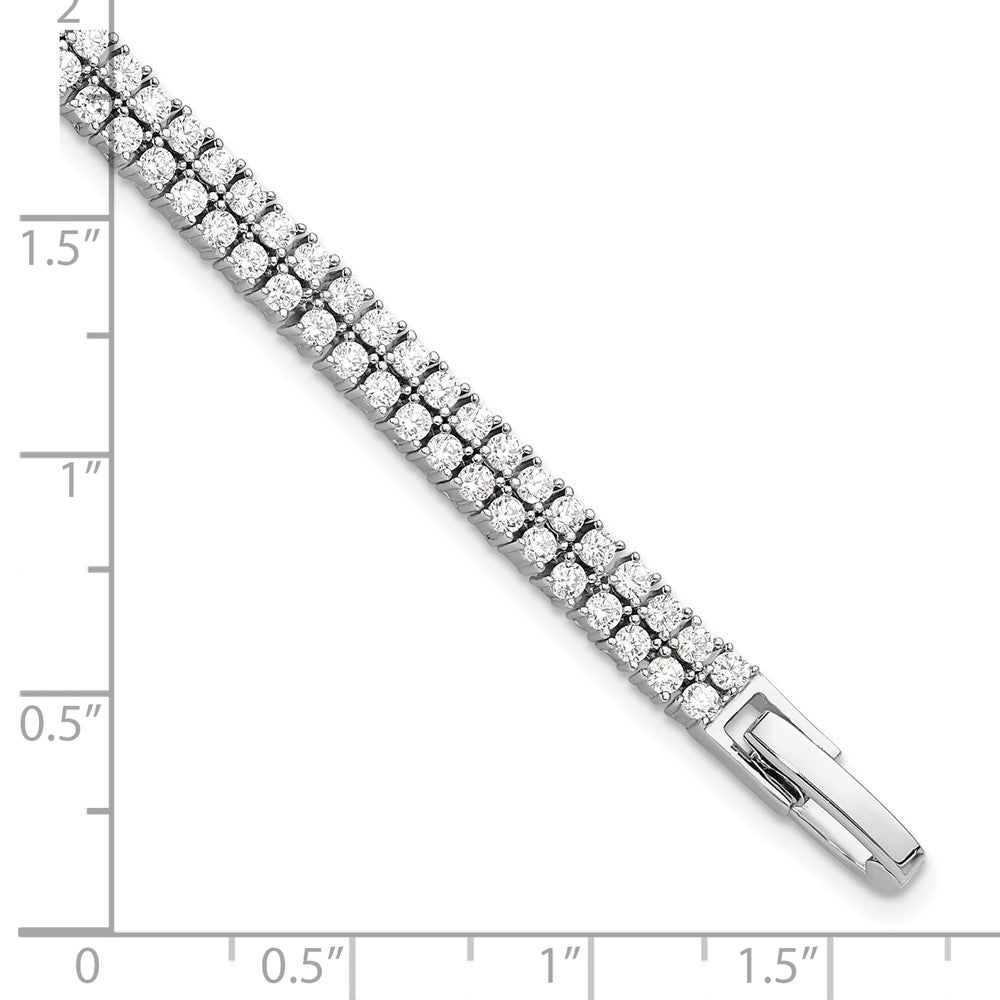 Sterling Silver Rhodium-Plated Double Row CZ 7.25in Tennis Bracelet