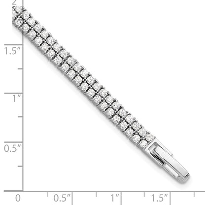 Sterling Silver Rhodium-Plated Double Row CZ 7.25in Tennis Bracelet