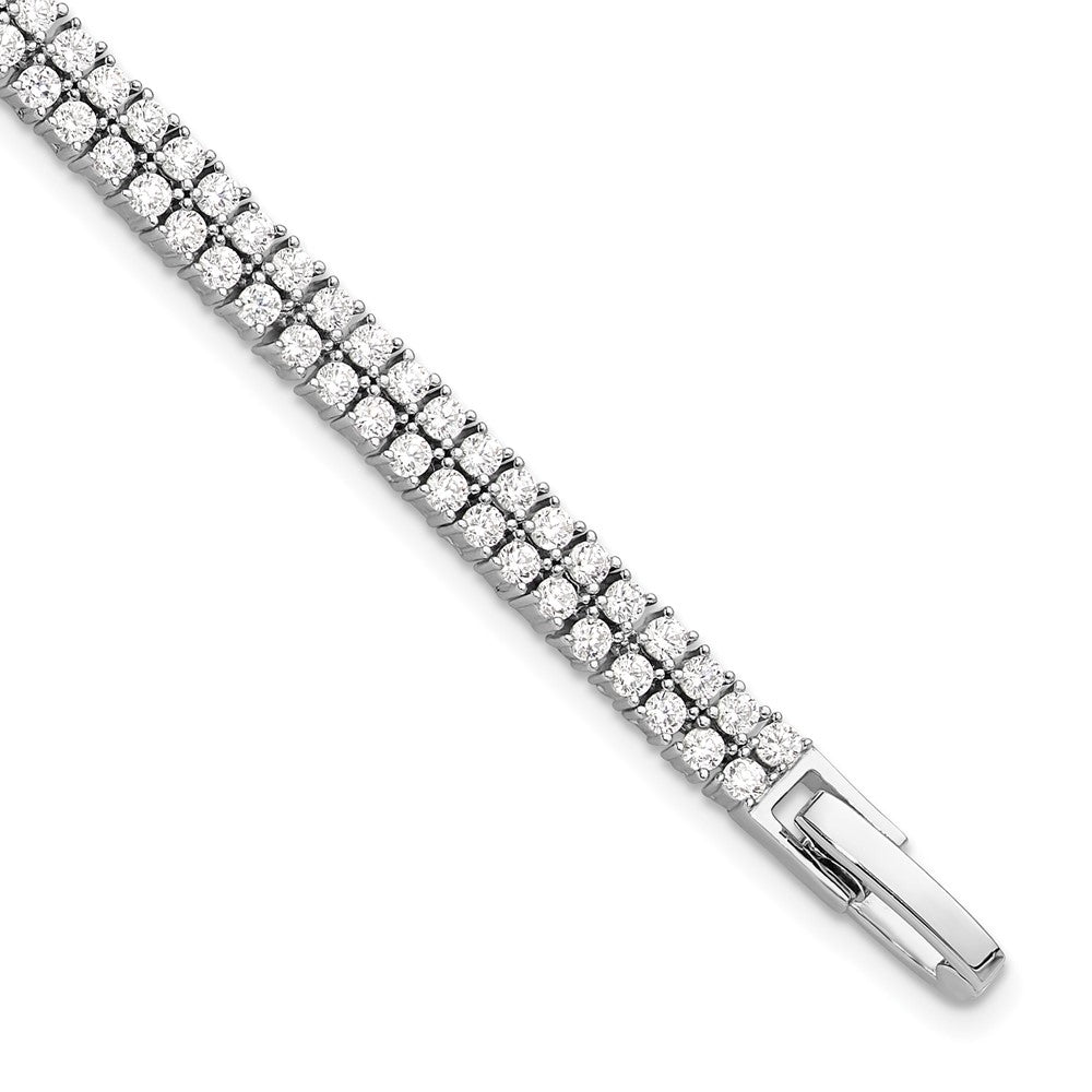 Sterling Silver Rhodium-Plated Double Row CZ 7.25in Tennis Bracelet