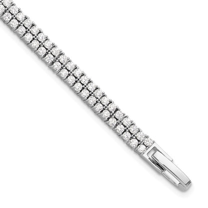 Sterling Silver Rhodium-Plated Double Row CZ 7.25in Tennis Bracelet
