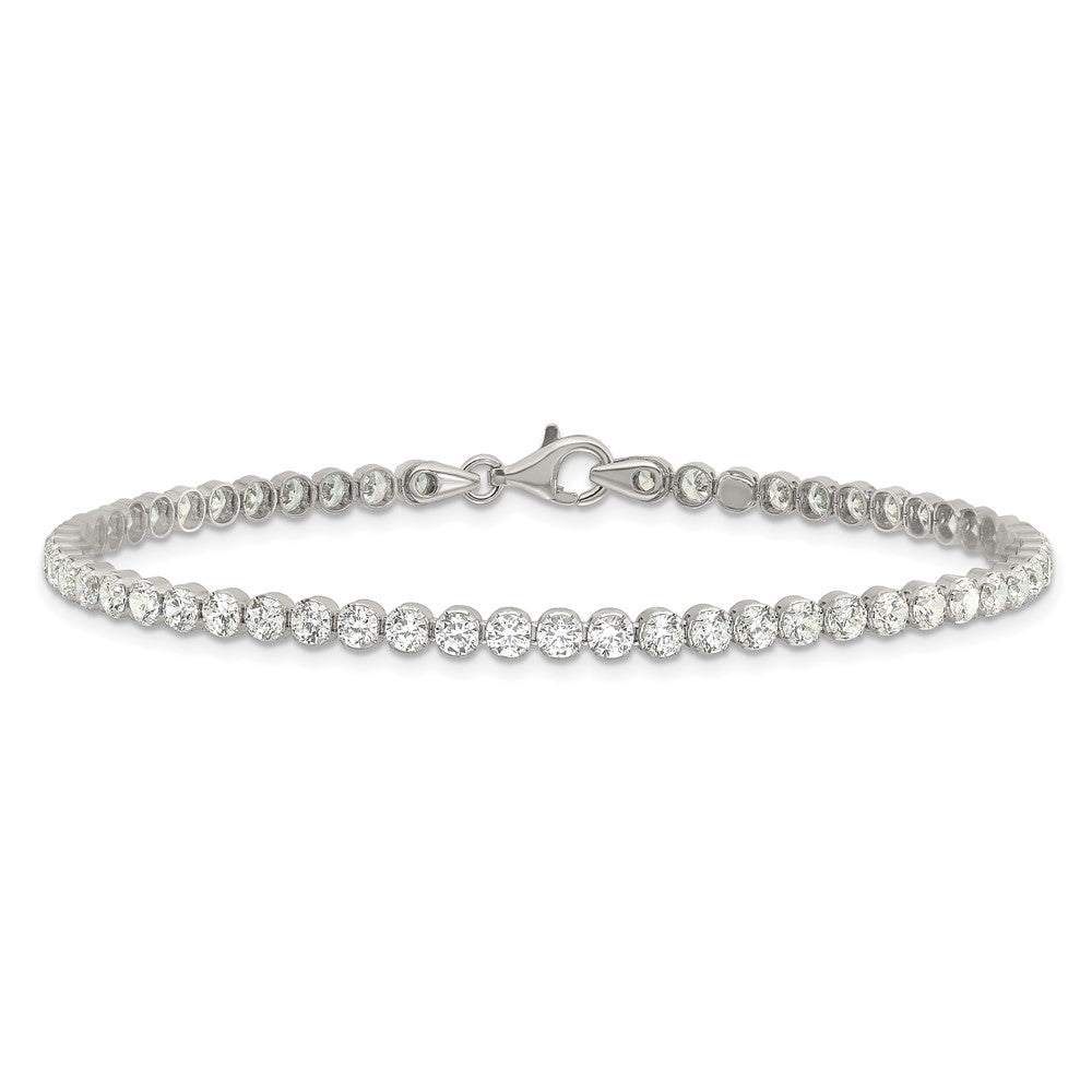 Sterling Silver Rhodium-Plated 3 Mm Round CZ 7.5in Tennis Bracelet