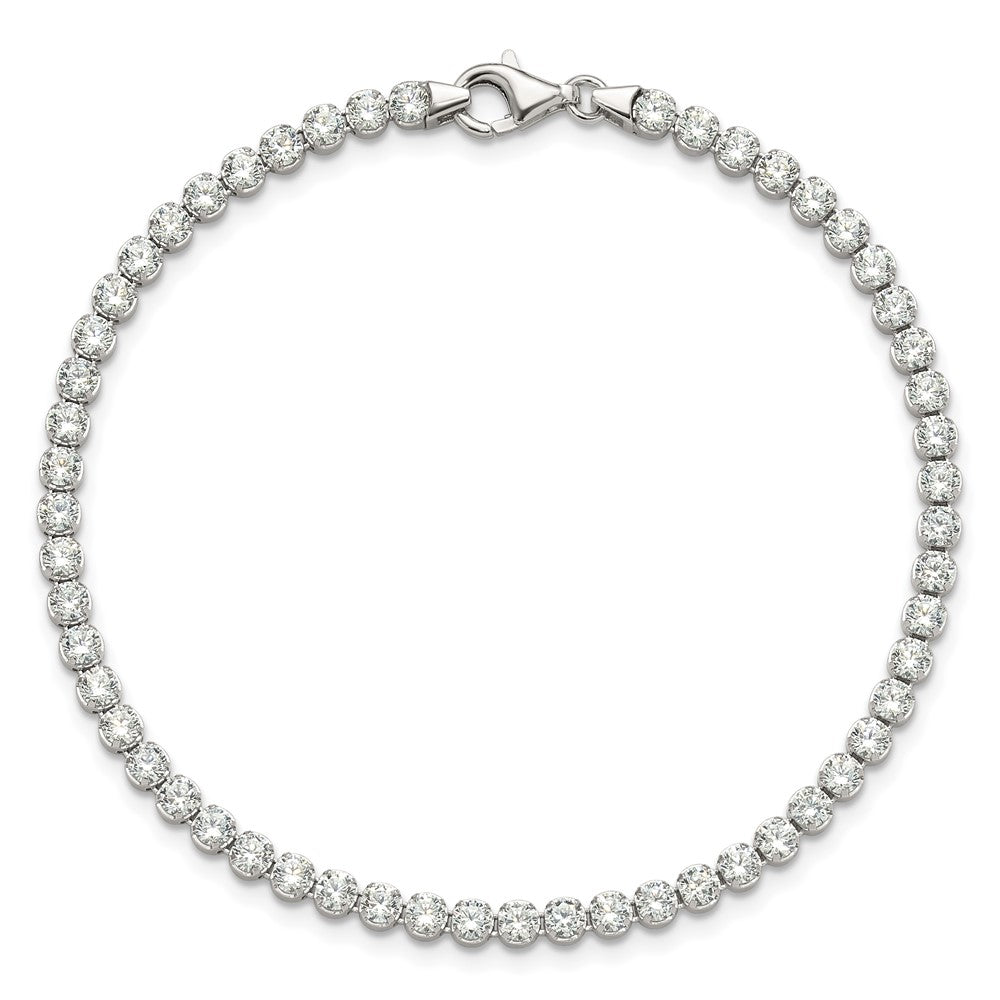 Sterling Silver Rhodium-Plated 3 Mm Round CZ 7.5in Tennis Bracelet