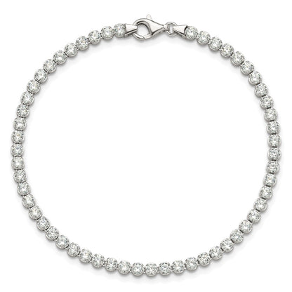 Sterling Silver Rhodium-Plated 3 Mm Round CZ 7.5in Tennis Bracelet