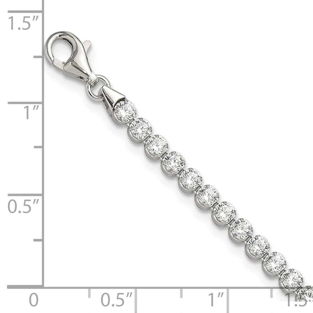 Sterling Silver Rhodium-Plated 3 Mm Round CZ 7.5in Tennis Bracelet