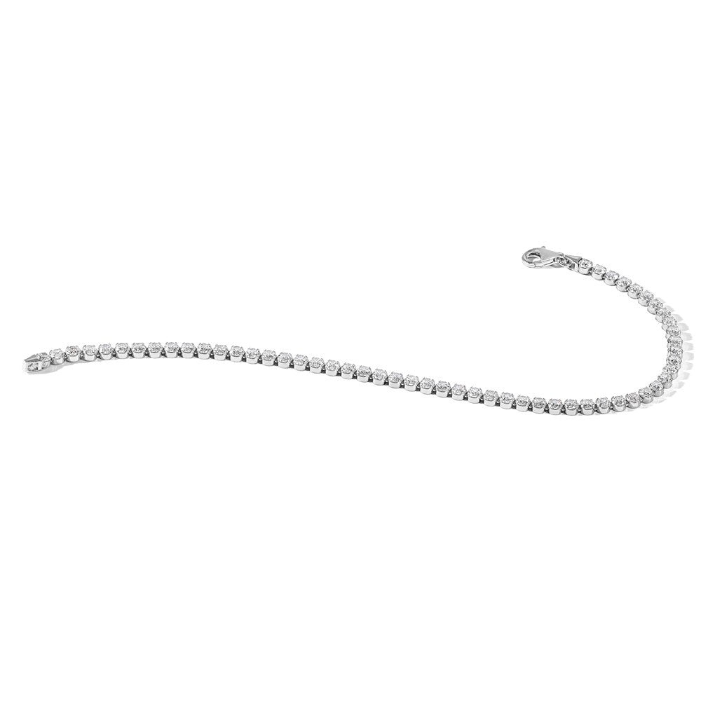 Sterling Silver Rhodium-Plated 3 Mm Round CZ 7.5in Tennis Bracelet