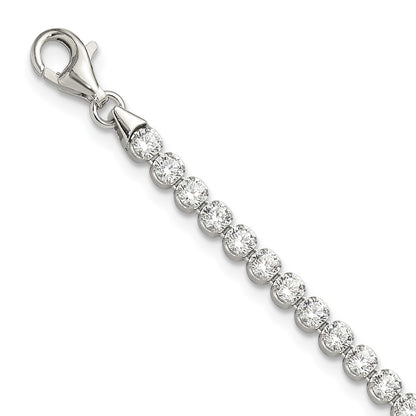 Sterling Silver Rhodium-Plated 3 Mm Round CZ 7.5in Tennis Bracelet
