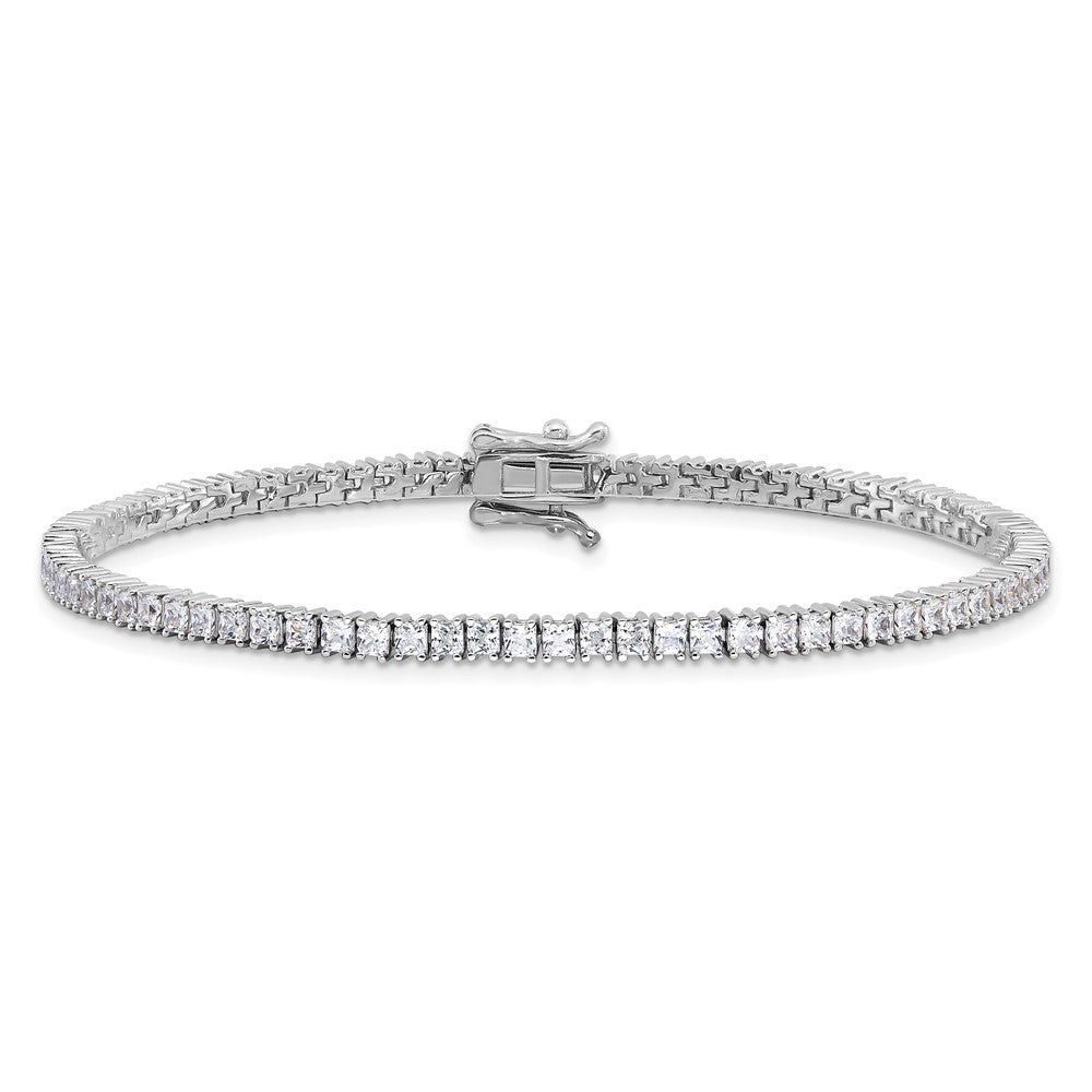 Sterling Silver Rhodium-Plated 3mm Princess Cut CZ 7.75in Tennis Bracelet