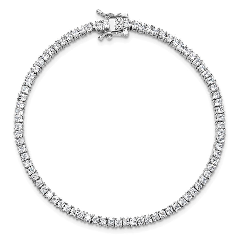 Sterling Silver Rhodium-Plated 3mm Princess Cut CZ 7.75in Tennis Bracelet