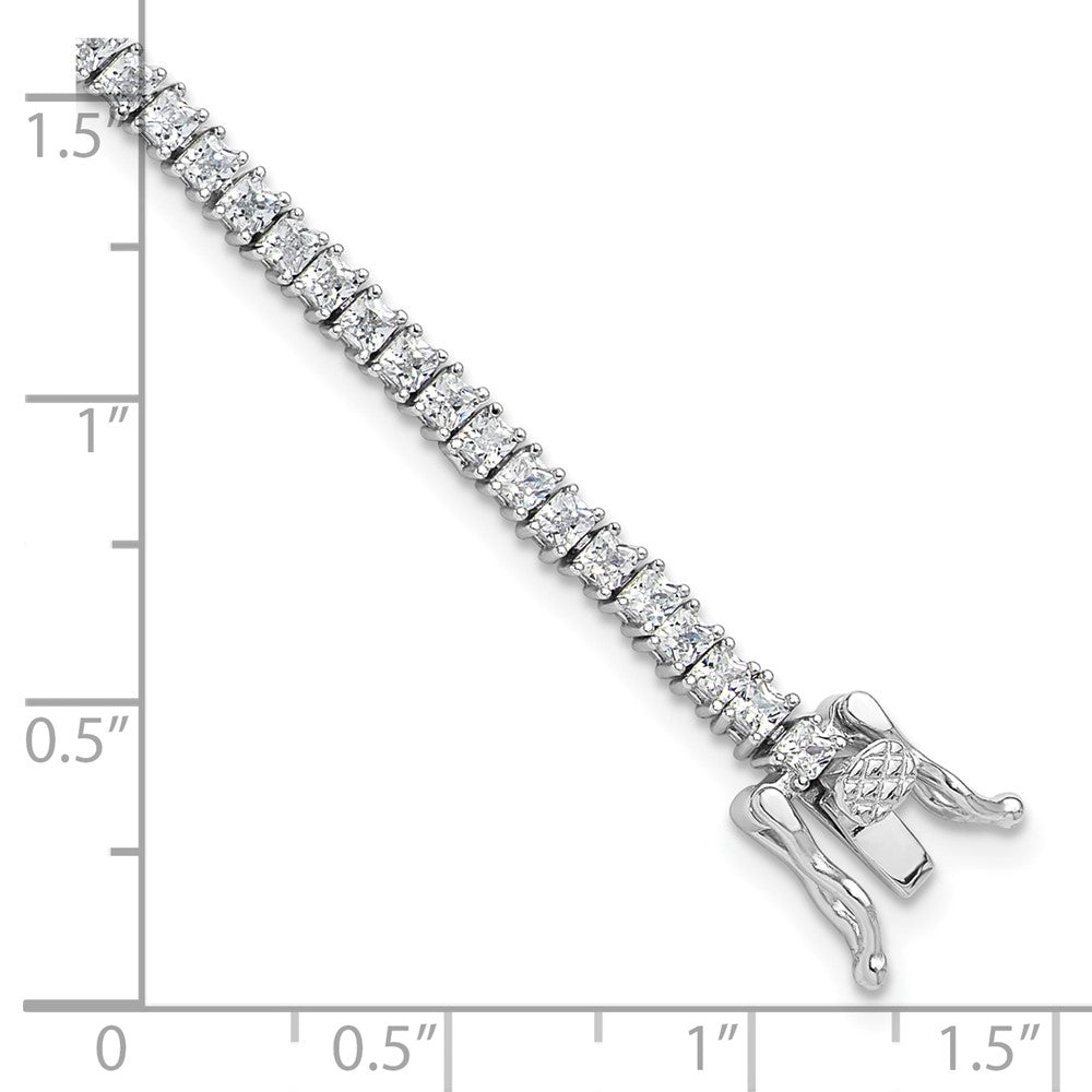 Sterling Silver Rhodium-Plated 3mm Princess Cut CZ 7.75in Tennis Bracelet