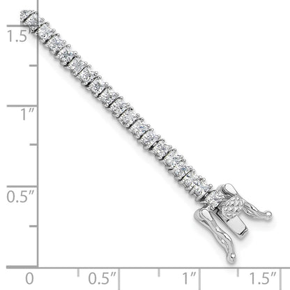 Sterling Silver Rhodium-Plated 3mm Princess Cut CZ 7.75in Tennis Bracelet